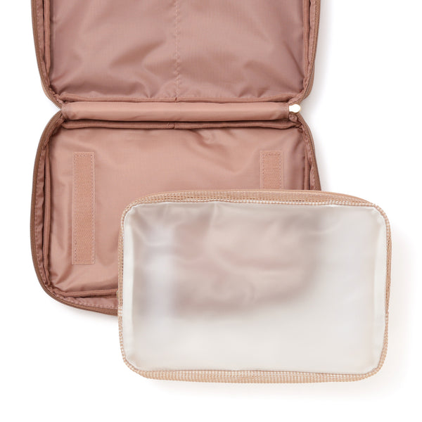 バイカラーサテン ハンギングポーチ L ピンク×ブラウン