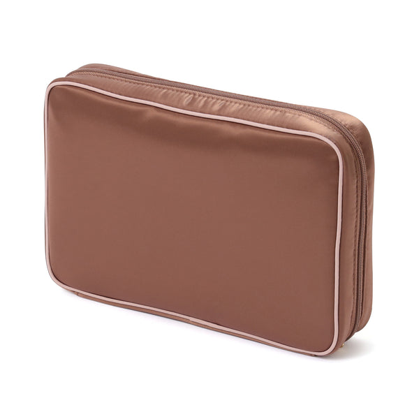 バイカラーサテン ハンギングポーチ L ピンク×ブラウン