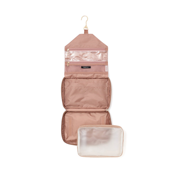 バイカラーサテン ハンギングポーチ L ピンク×ブラウン