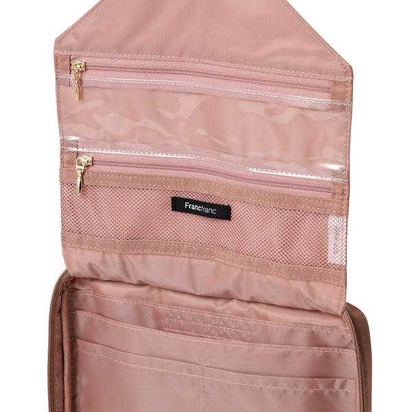 バイカラーサテン ハンギングポーチ L ピンク×ブラウン