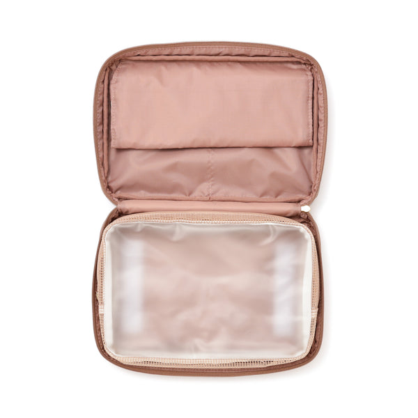 バイカラーサテン ハンギングポーチ L ピンク×ブラウン