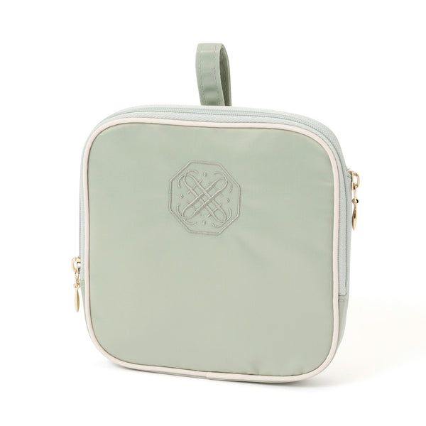 バイカラーサテン サニタリー圧縮ポーチ ミント×アイボリー