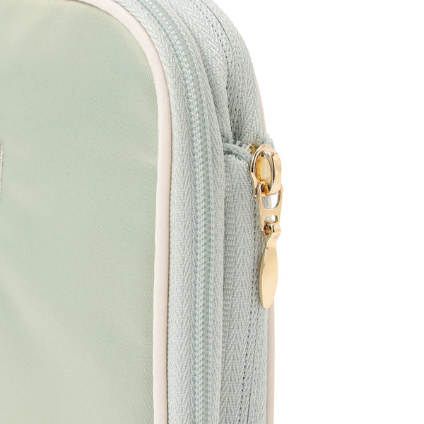 バイカラーサテン サニタリー圧縮ポーチ ミント×アイボリー