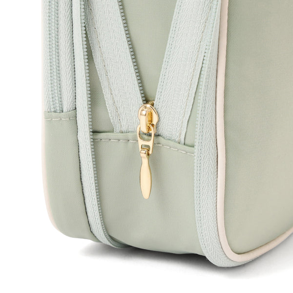 バイカラーサテン サニタリー圧縮ポーチ ミント×アイボリー