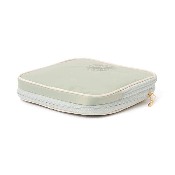 バイカラーサテン サニタリー圧縮ポーチ ミント×アイボリー