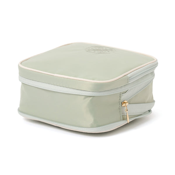 バイカラーサテン サニタリー圧縮ポーチ ミント×アイボリー