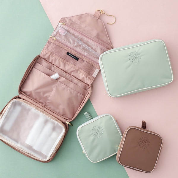 バイカラーサテン サニタリー圧縮ポーチ ピンク×ブラウン