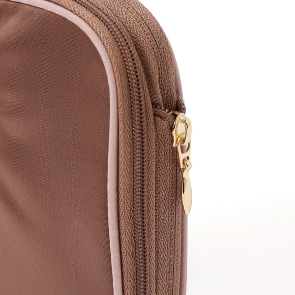 バイカラーサテン サニタリー圧縮ポーチ ピンク×ブラウン