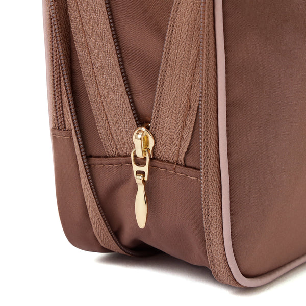 バイカラーサテン サニタリー圧縮ポーチ ピンク×ブラウン