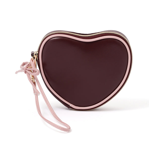 ハートシェイプ ミニポーチ ブラウン