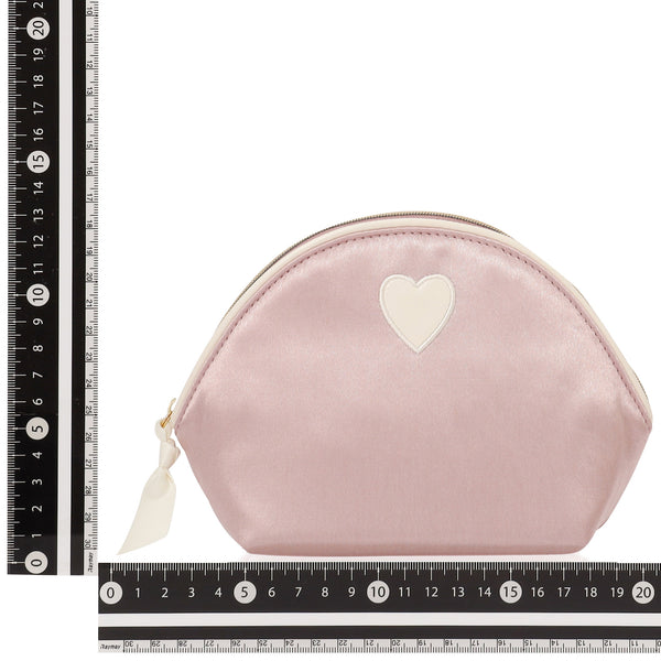 ハートワッペン サテンポーチ S ライトピンク