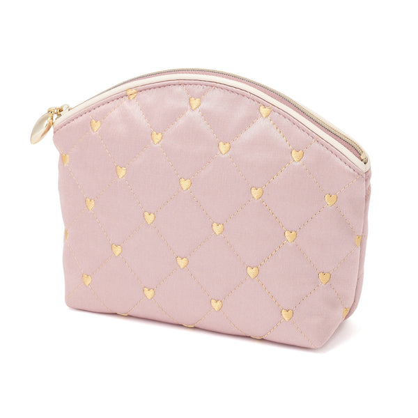 ハートステッチ サテンポーチ L ライトピンク