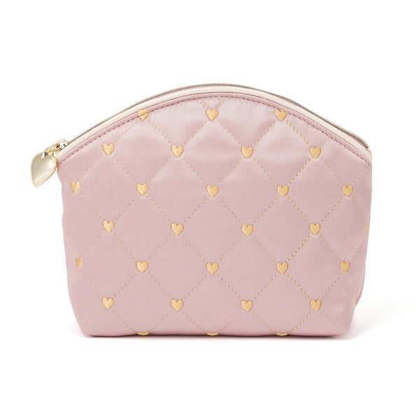 ハートステッチ サテンポーチ L ライトピンク