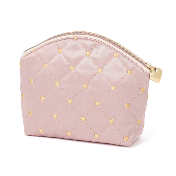 ハートステッチ サテンポーチ L ライトピンク