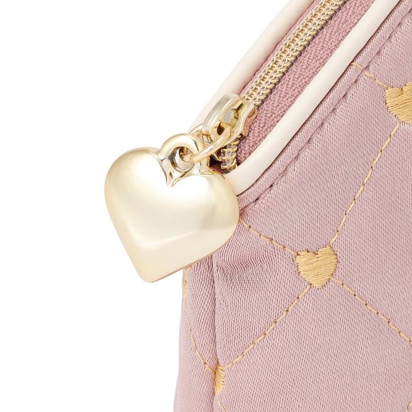 ハートステッチ サテンポーチ L ライトピンク