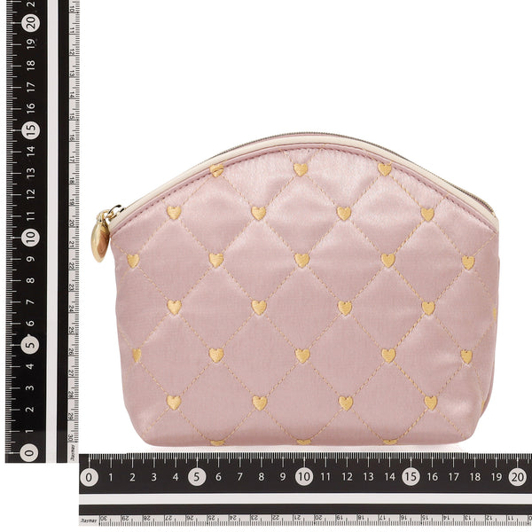 ハートステッチ サテンポーチ L ライトピンク