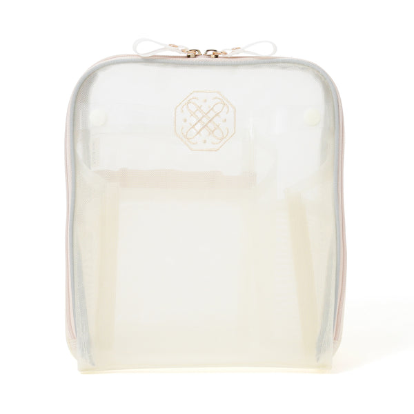 バイカラーサテン メッシュツールスタンドポーチ ミント×アイボリー