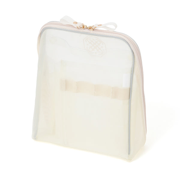 バイカラーサテン メッシュツールスタンドポーチ ミント×アイボリー