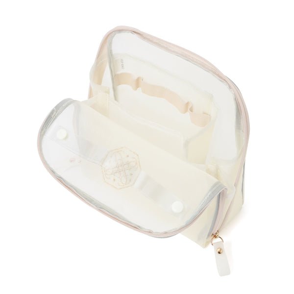 バイカラーサテン メッシュツールスタンドポーチ ミント×アイボリー