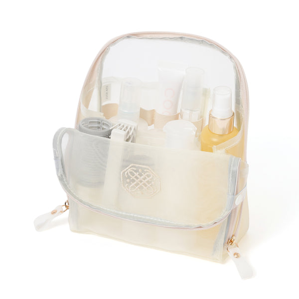 バイカラーサテン メッシュツールスタンドポーチ ミント×アイボリー