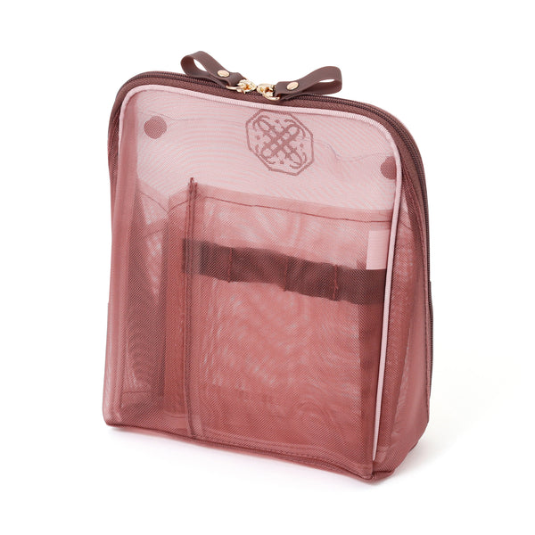 バイカラーサテン メッシュツールスタンドポーチ ピンク×ブラウン