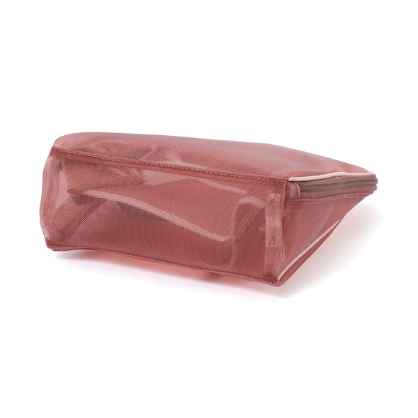 バイカラーサテン メッシュツールスタンドポーチ ピンク×ブラウン