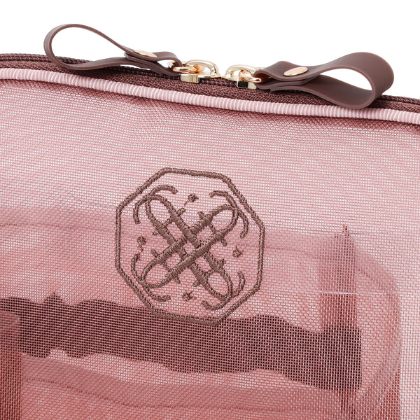 バイカラーサテン メッシュツールスタンドポーチ ピンク×ブラウン