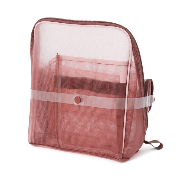 バイカラーサテン メッシュツールスタンドポーチ ピンク×ブラウン