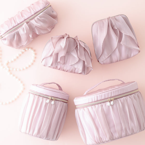 オーガンジーフラワー バニティポーチ S ピンク