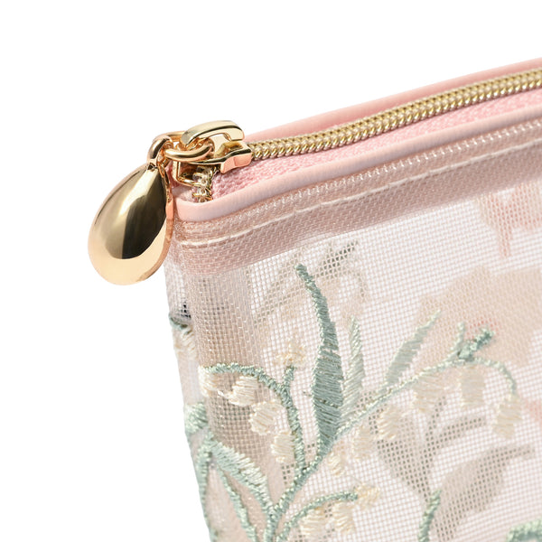 メッシュエンブロイダリー ペン＆トゥースブラシポーチ ピンク