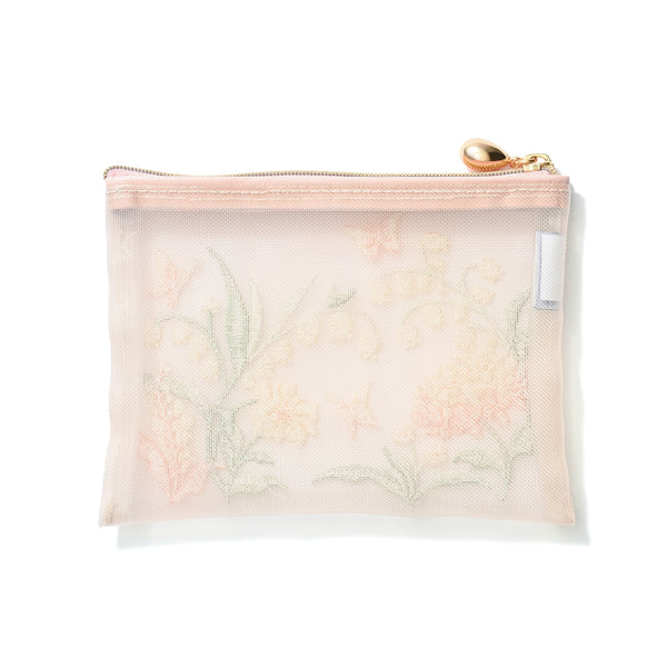 メッシュ エンブロイダリー ミニフラットポーチ ピンク