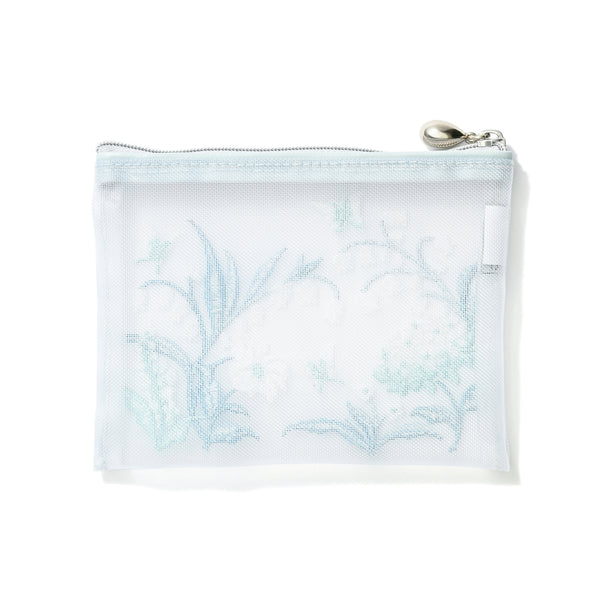 メッシュ エンブロイダリー ミニフラットポーチ ライトブルー