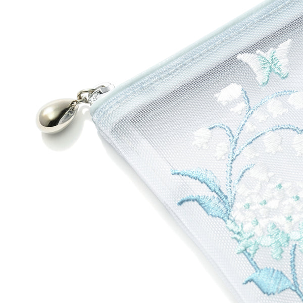 メッシュ エンブロイダリー ミニフラットポーチ ライトブルー