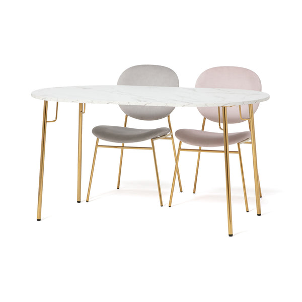 フランフラン ベル 大理石風ホワイトラウンドダイニングテーブル✨ ベル ダイニングテーブル 2 オーバル マーブル×ゴールド（W1400