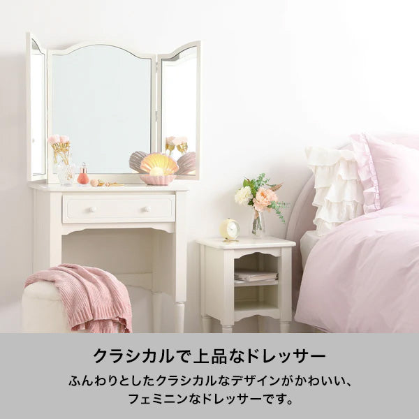 ミーオ チェスト ホワイト Francfranc 3面鏡 化粧台 姫系 ミーオ ドレッサー ホワイト（W600～920×H1350） | Francfranc（フラン