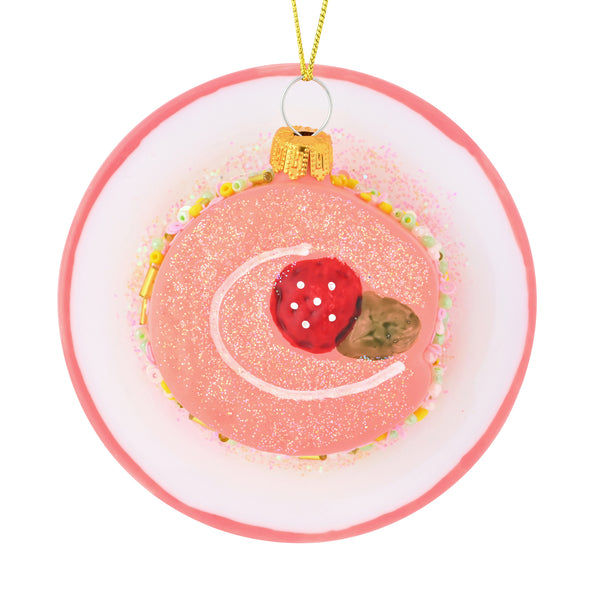ガラスオーナメント ロールケーキ ピンク