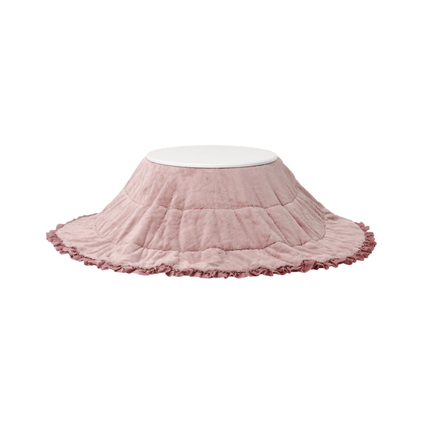 【セット販売】シャトン こたつテーブル ラウンド φ650 ホワイト+フリル こたつ布団 円形 φ1900 ピンク